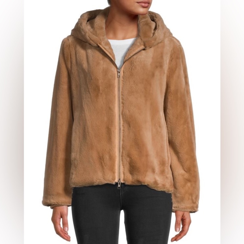 Vince faux fur hooded zip up jacket